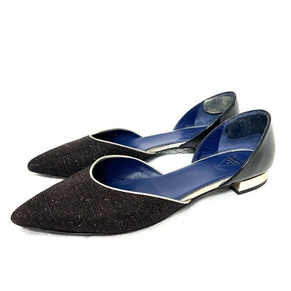 Valentina Rangoni Shoes - Valentina Rangoni Shimmery Glitter Black Pointed Toe Flats D’Orsay Size 8.5